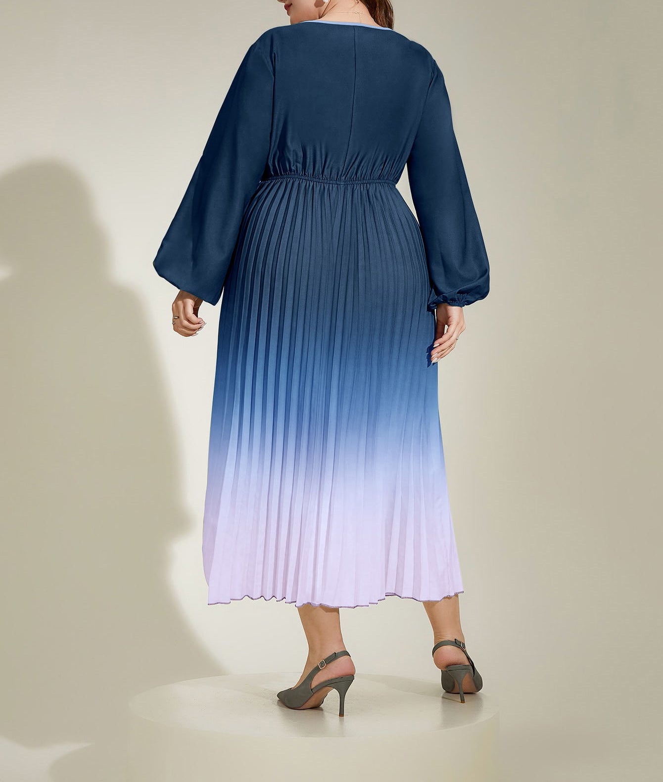 Autumn Chic Gradient Pleated Plus Size Long Sleeve Women's Long Dress 8