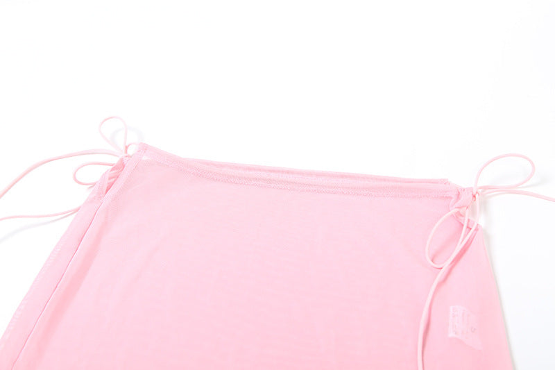 Women's Sheer Mesh and Lace Sleeveless Crop Top Skirt Set 23