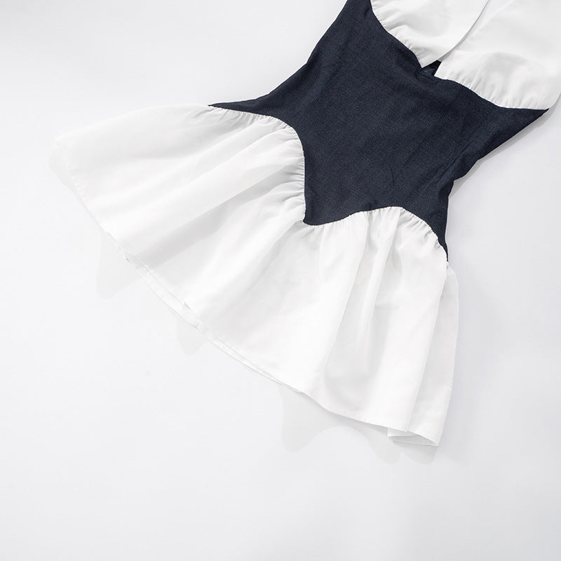 Women Summer Sexy V-Neck Halter Neck Lace-Up Backless Color-Contrast Dress 12