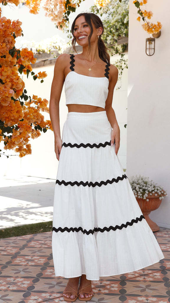 Summer Women's Two-Color Patchwork Strap Top Long Skirt Two-Piece Set 3