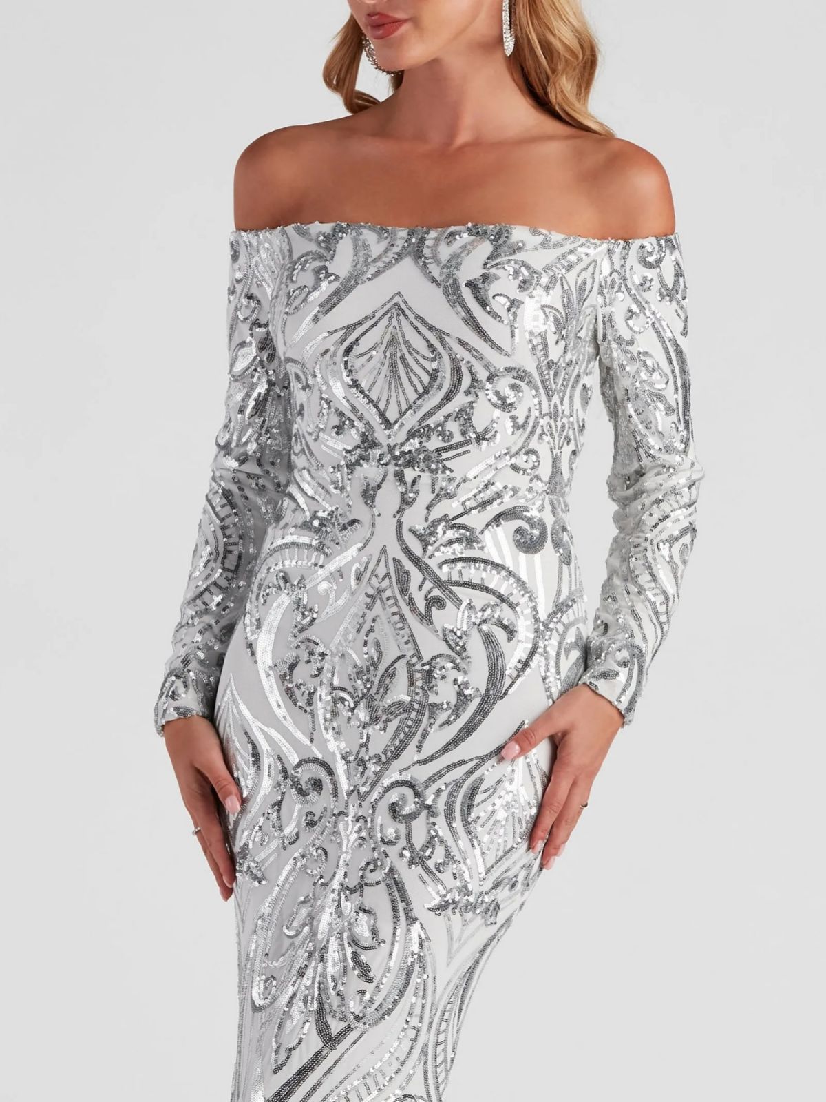 Summer Chic Sequin Sexy Off Shoulder Formal Party Evening Long Dress 5