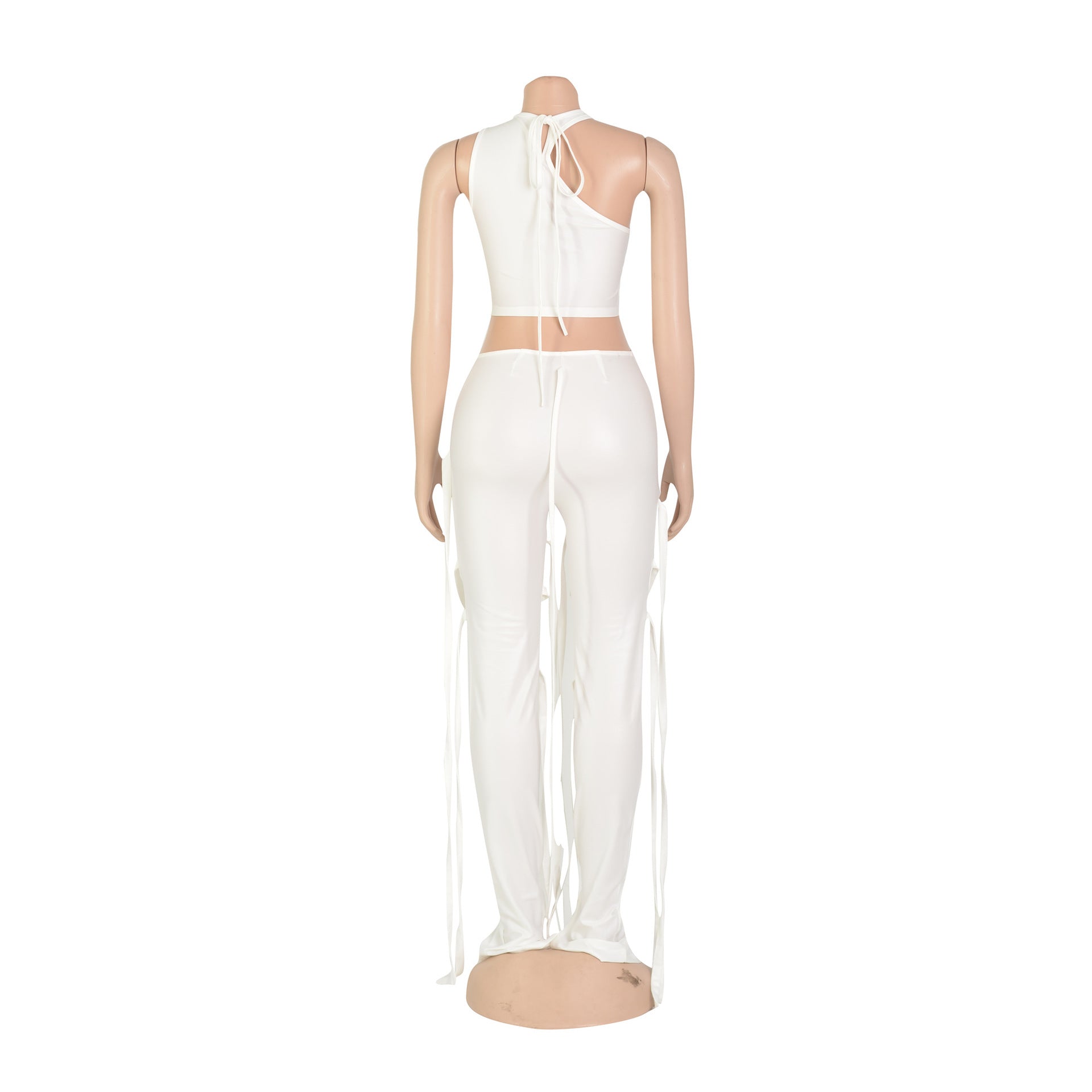 Women's Sexy Faux Leather Tank Top Lace-Up Pants Two Piece Nightclub Set 30