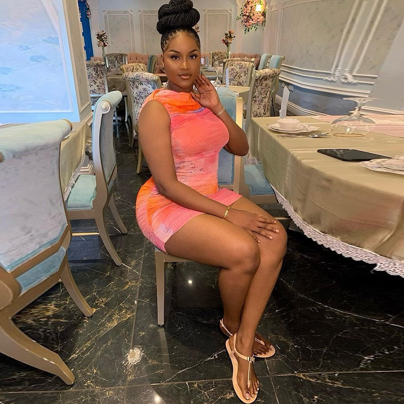 Tight-Fit Sexy Mesh Sleeveless Ruched Bodycon Dress 7