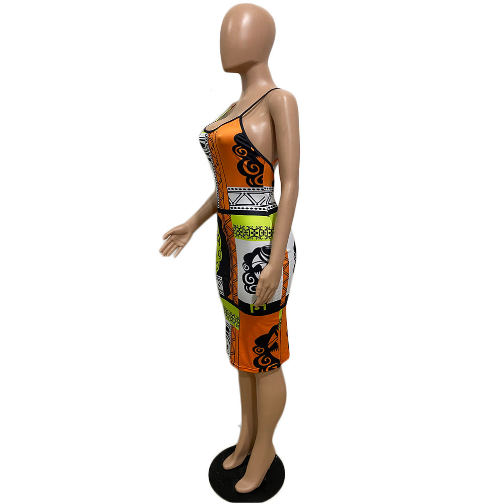 Women summer suspenders character print dress 6