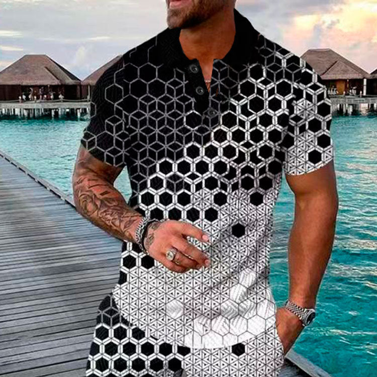 Men's Summer Fashion Casual 3D Printed Polo Shirt Turndown Collar Casual Short Sleeve 26