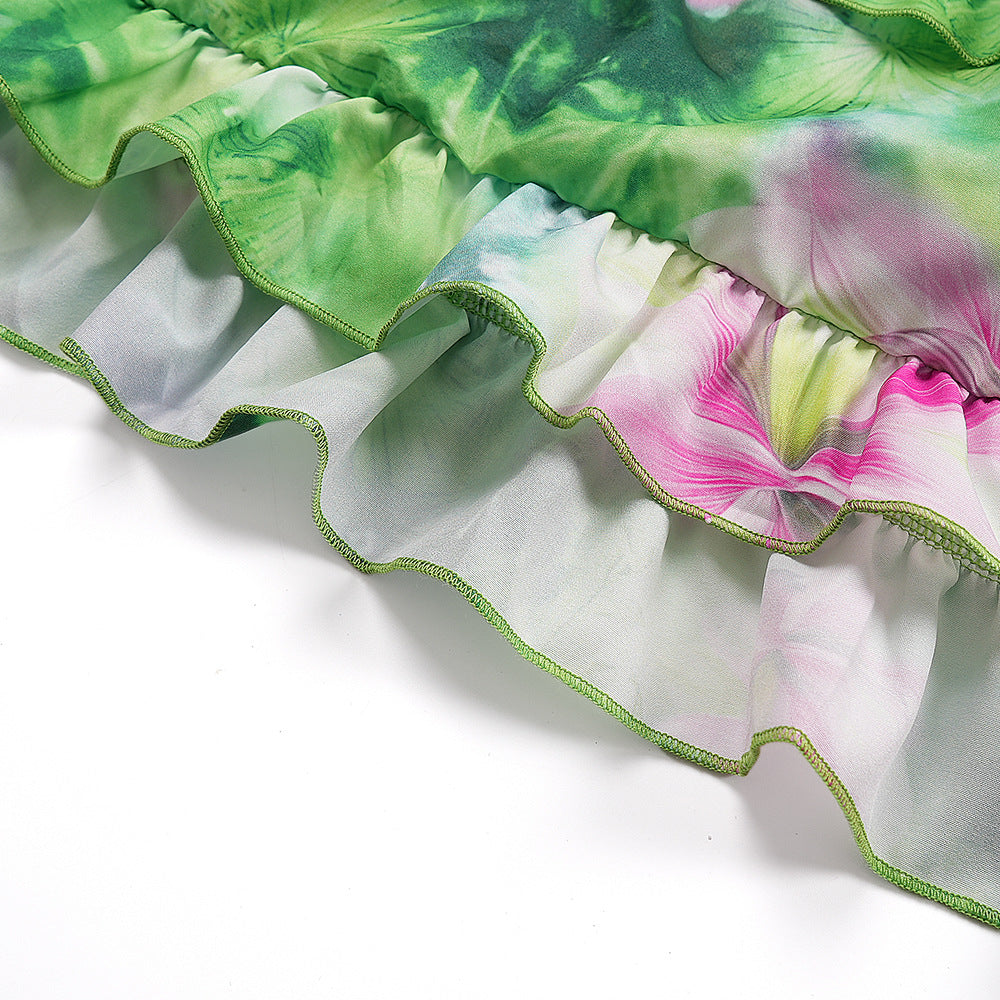 Plus-size African Women ruffled print beaded belt dress 15