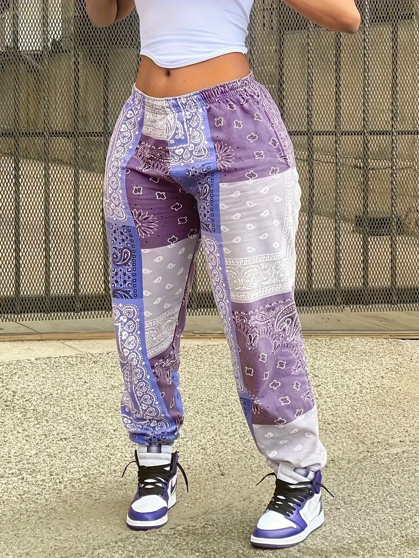 Women Casual Cashew Print Bouquet Foot Pants 3