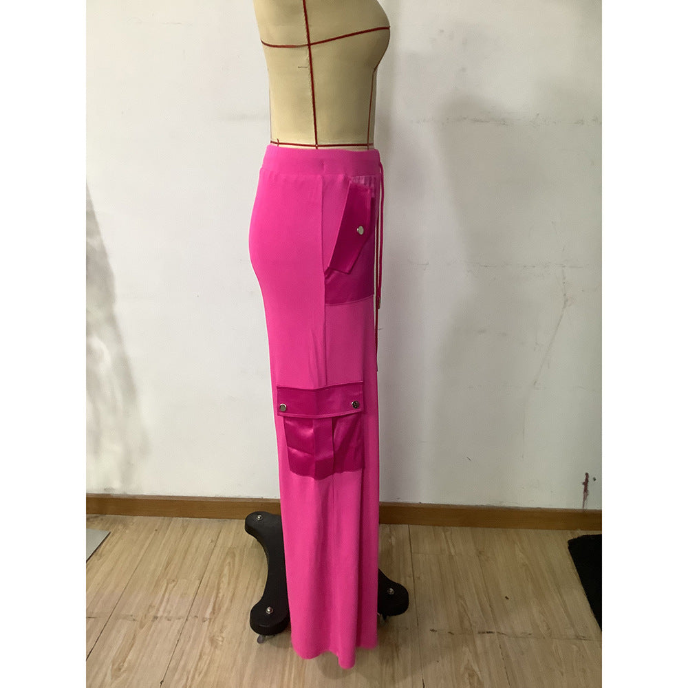 Spring Autumn Street Casual Pocket Pink Cargo Pants Women's Wide Leg Loose Trousers 8