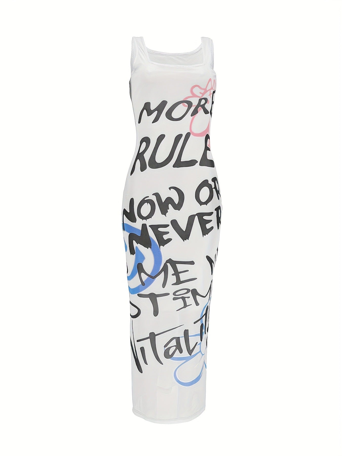 Women Summer Holidays Casual Square Neck Mesh Maxi Dress 21