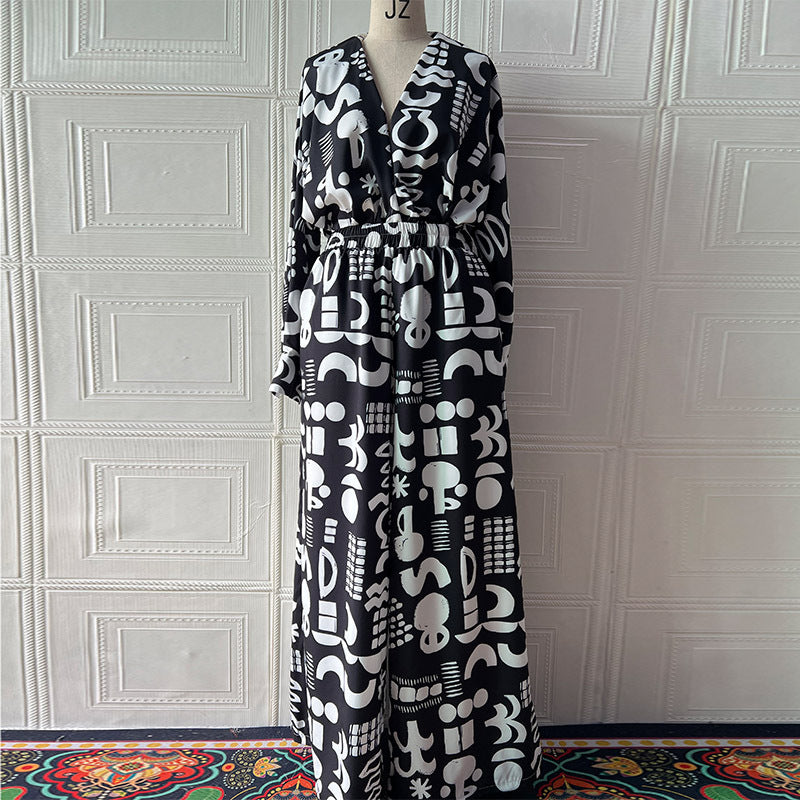 Summer Elegant Sexy Printed Top + Wide-Leg Pants Two-Piece Set 9