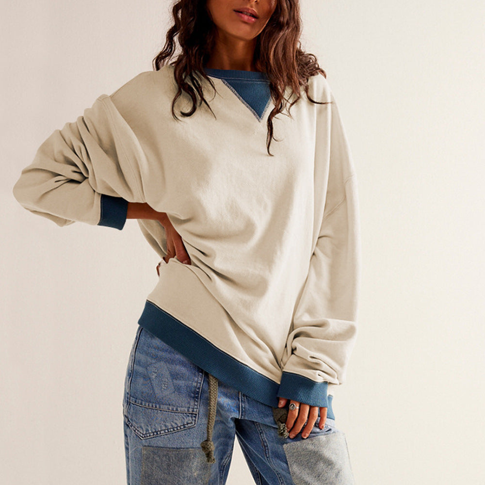Autumn and winter contrast color Round Neck Women loose sweatshirt 12