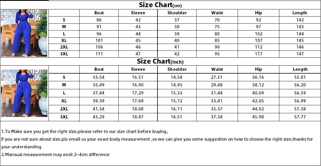 Plus Size African Women Long Sleeve Solid Loose Wide Leg Jumpsuit 13