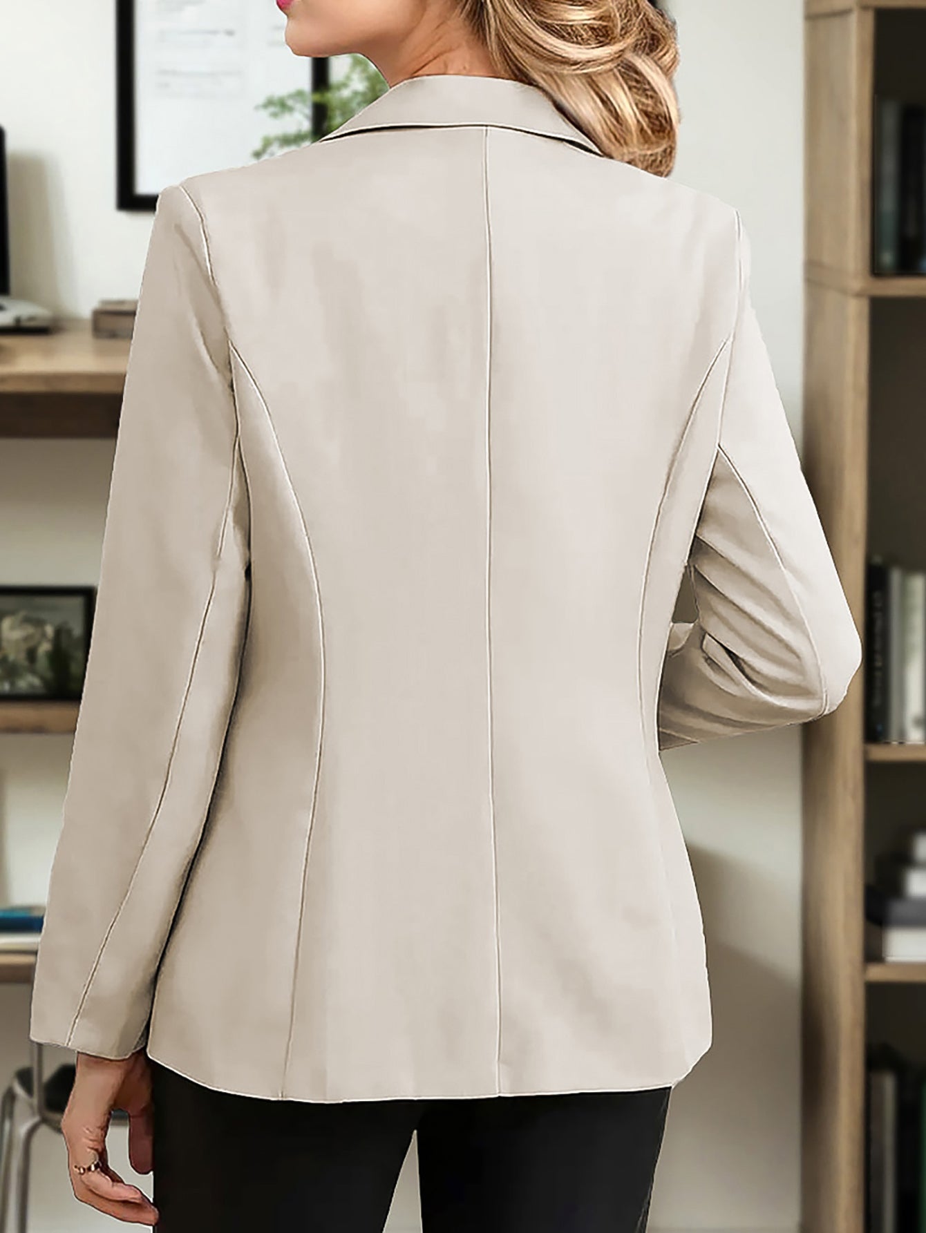 Women Solid Turndown Collar Elegant Career Button Casual Blazer 8