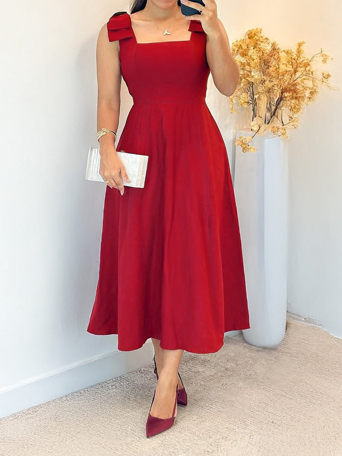 Women Solid Bow Dress 4
