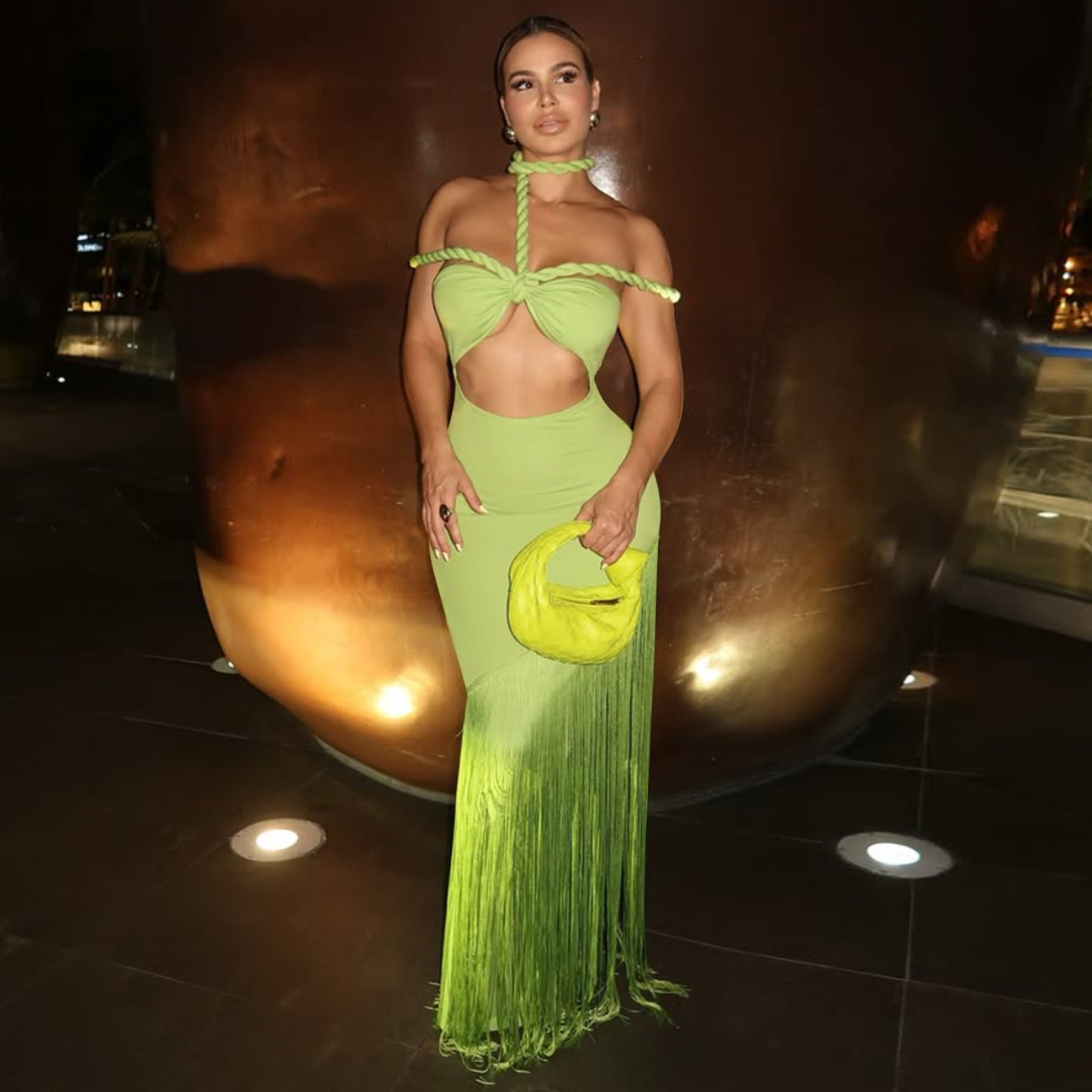 Women's Summer Tassel Patchwork Halter Strapless Bodycon Dress 5