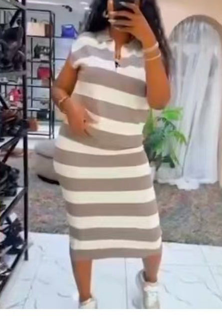 Trendy Striped Long-Sleeve Knit Sweater & High-Waist Bodycon Skirt Set