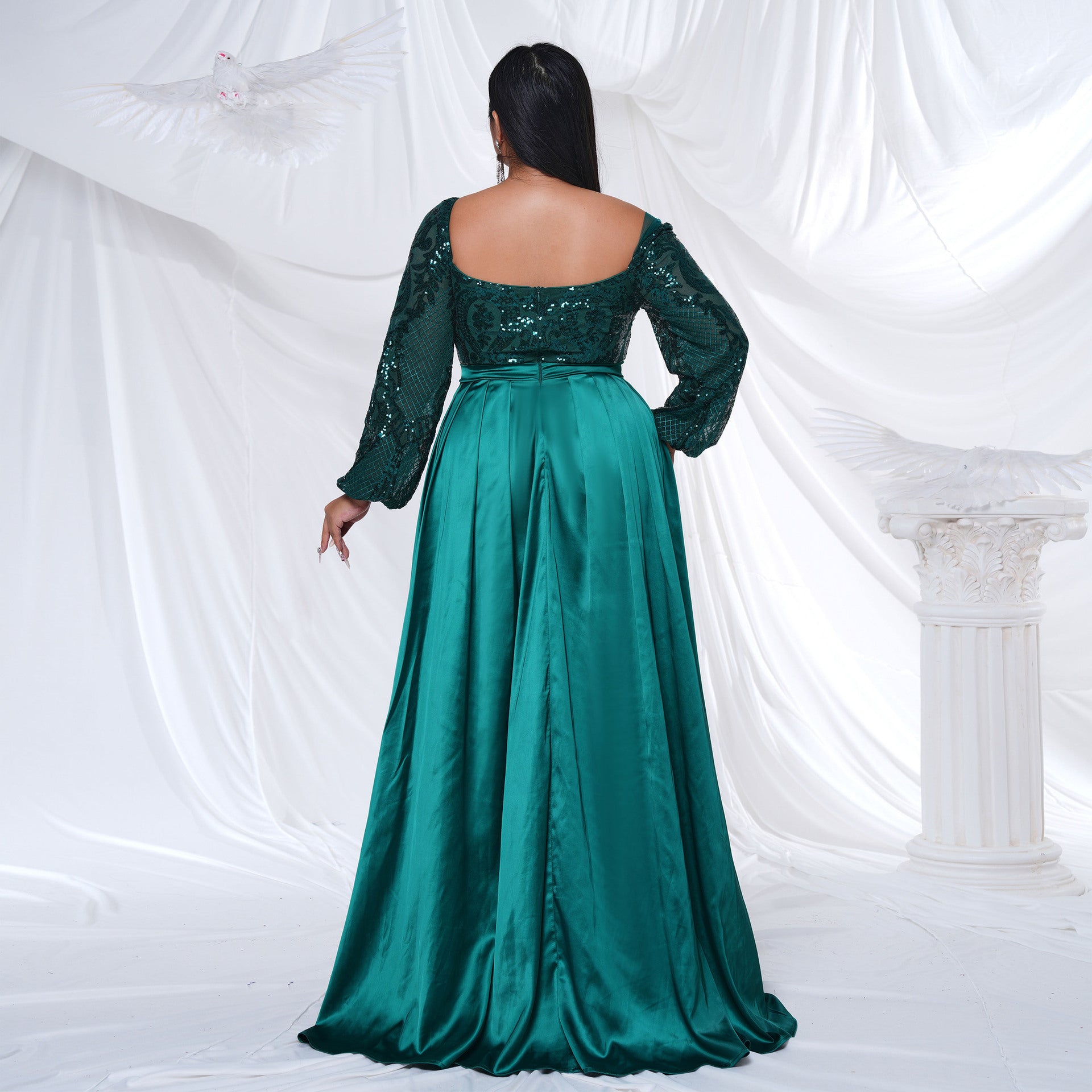 Plus Size Women's Long Long Sleeve Square Neck Formal Party Sequin Evening Dress 3
