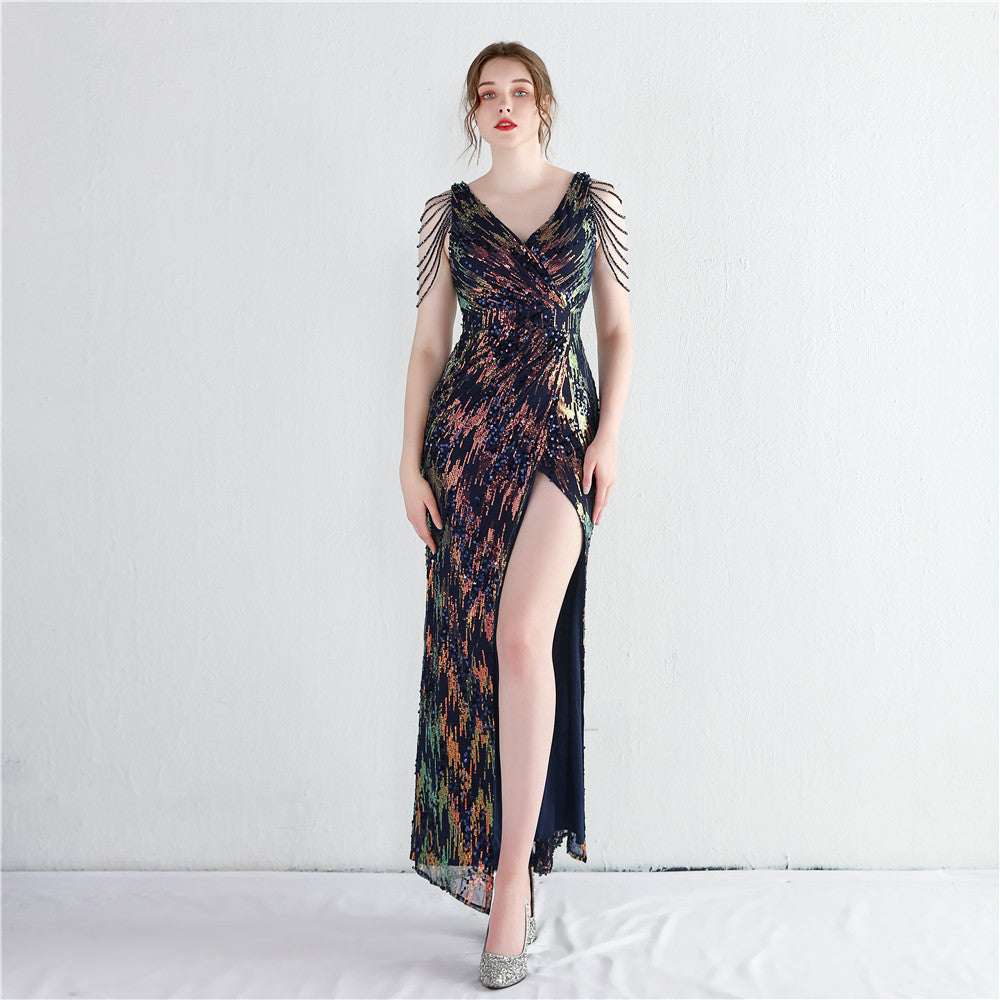 Women Sequined Sequins Long Evening Dress 9