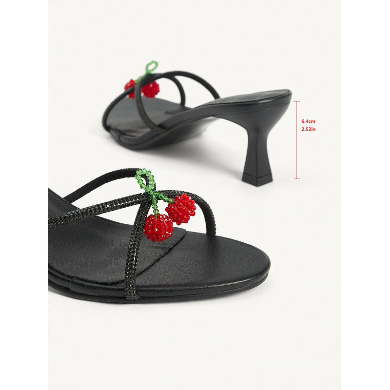 Fashionable Women's Black Shiny Rhinestone Beaded Open Toe High Heel Sandals 3