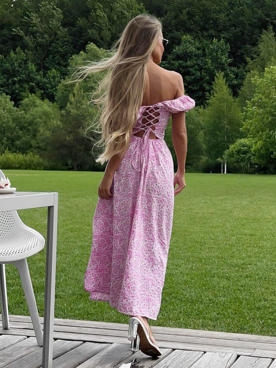 Women's Summer Off-Shoulder Floral Slit Long Dress 8