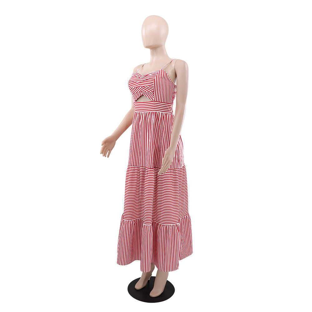 Women's Striped Strap Casual Midi Dress 4