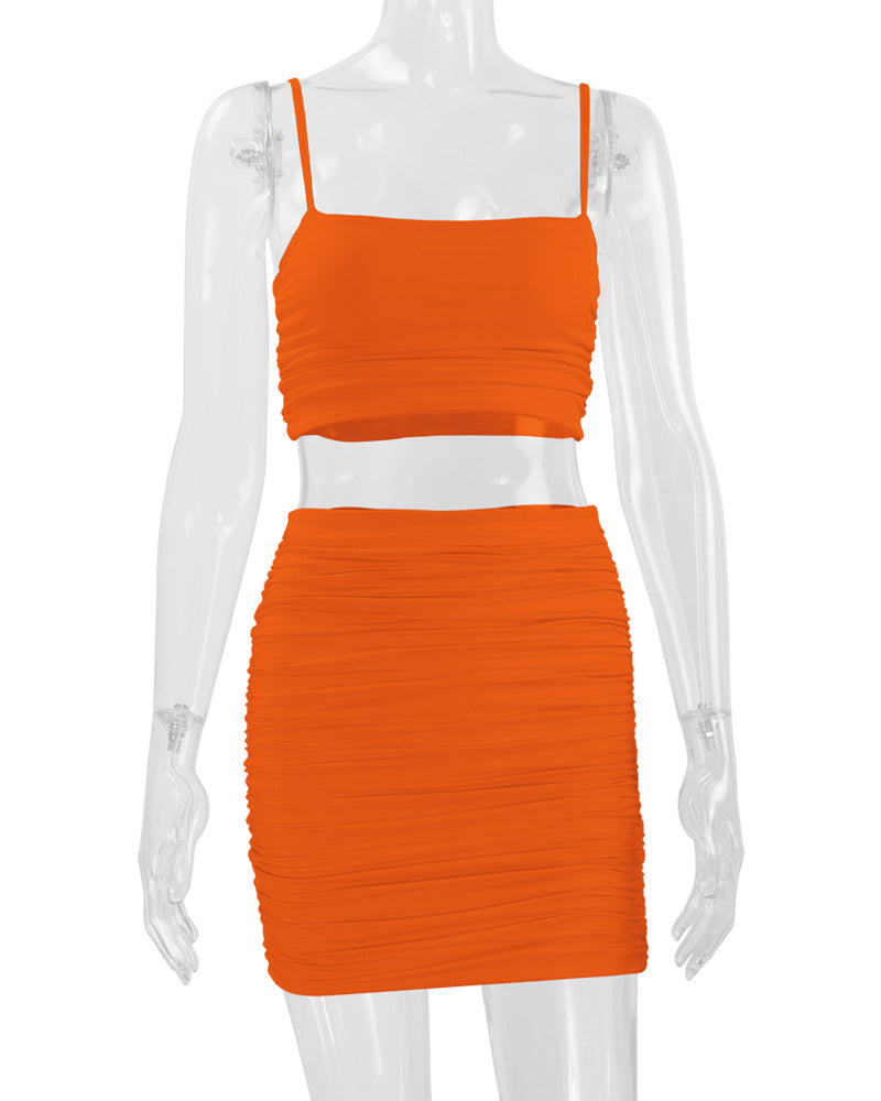 Sexy Camisole Ruched Bodycon Skirt Two-Piece Set For Women 46