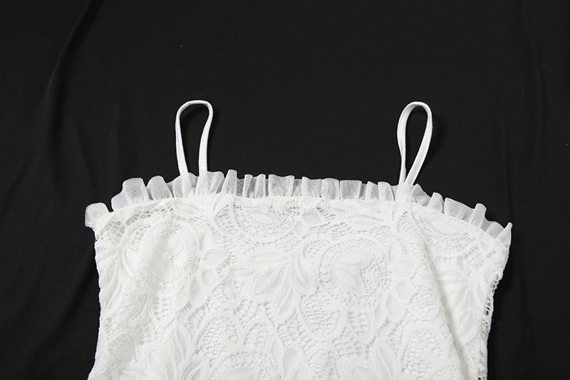 Women Summer Sexy Solid Mesh Patchwork Hollow Strap Dress 12