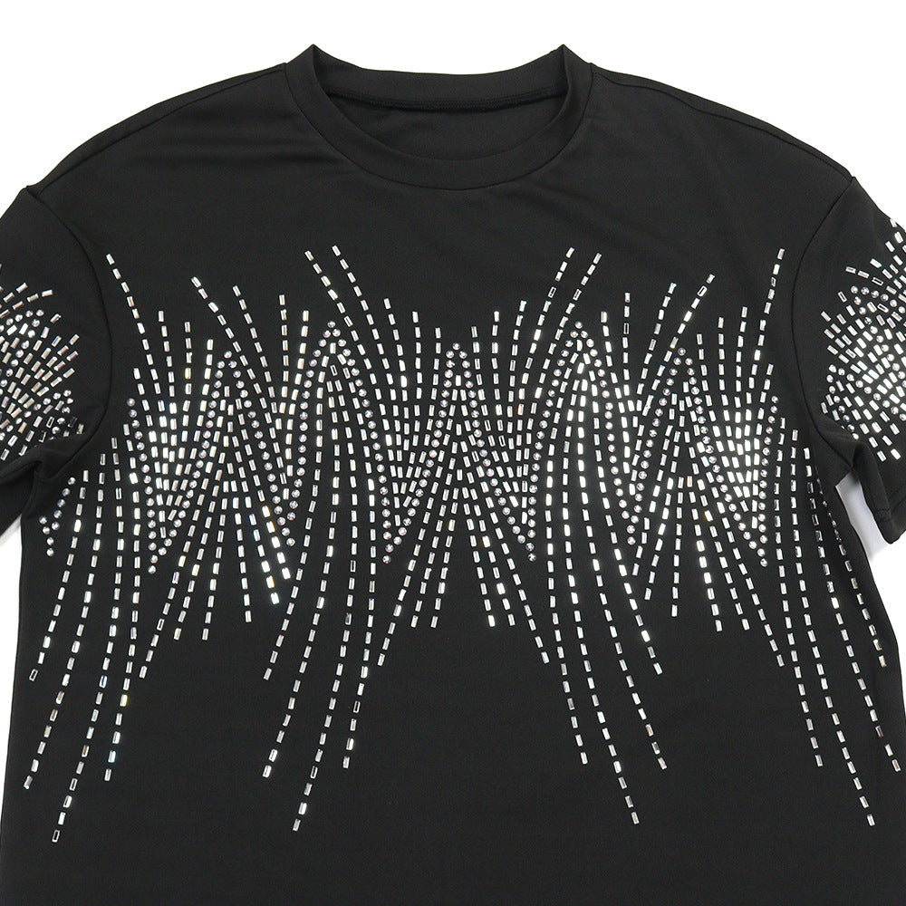 Women Casual Beaded Round Neck Short Sleeve Top and Shorts Two-Piece Set 6