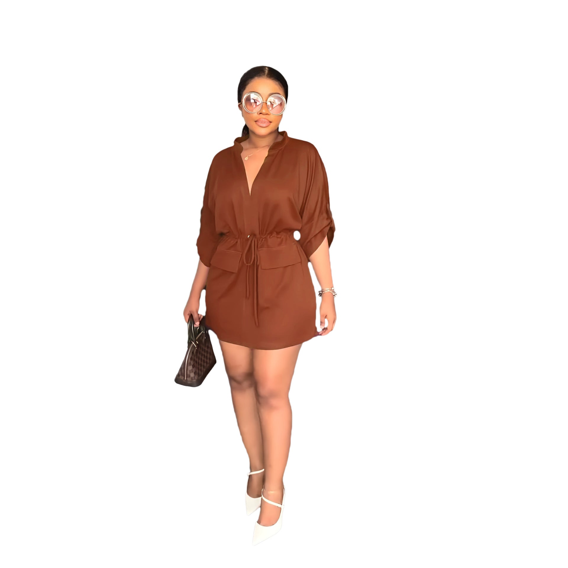 V-neck loose waist tooling skirt summer casual women's dress 15