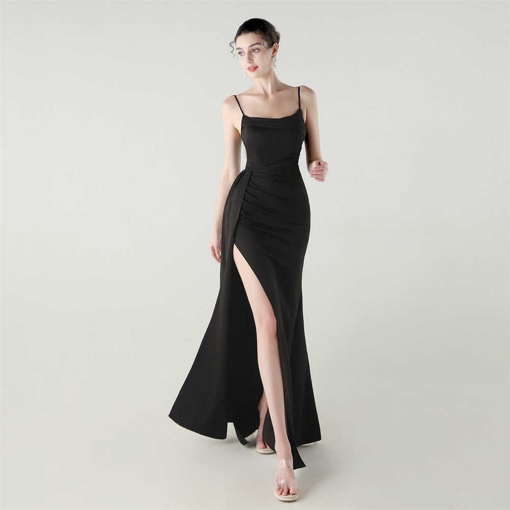 Women Strapless satin beaded fishtail evening dress 3