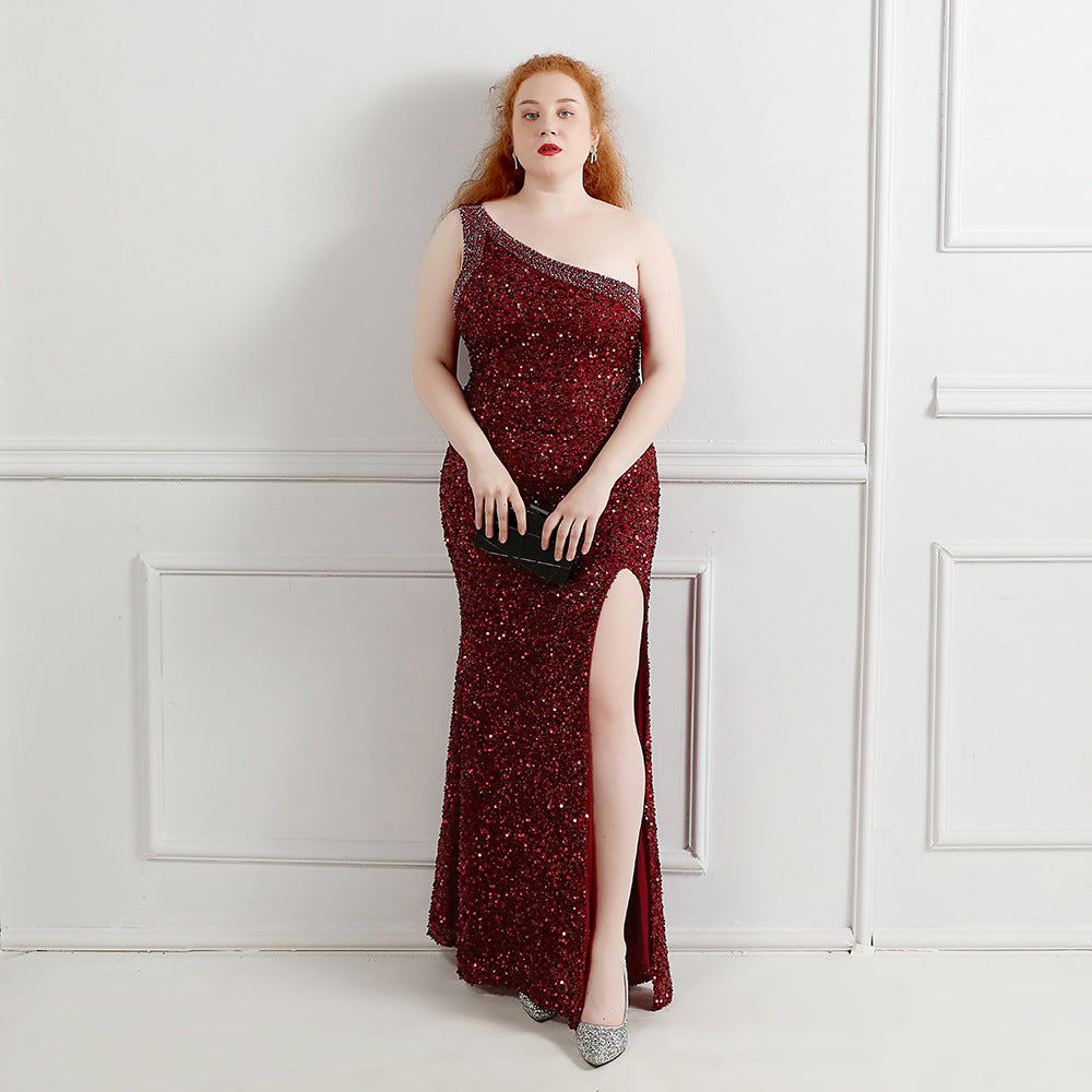 One-Shoulder Long Sequin Plus Size Beauty Formal Party Evening Dress 6