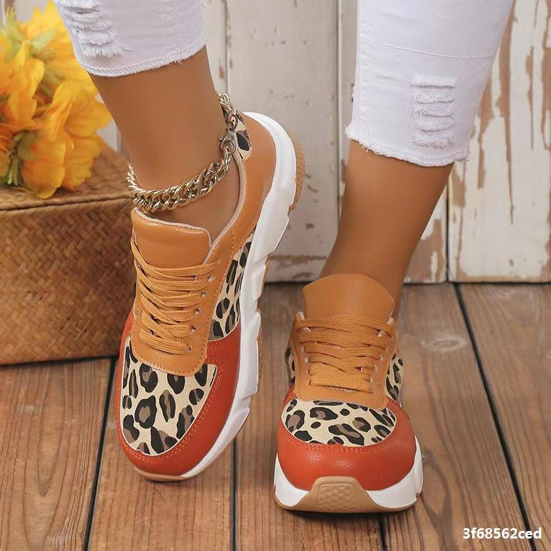 Women's Autumn And Winter Thick Bottom Round Toe Lace Leopard Print Casual Shoes Plus Size Sports Shoes 4