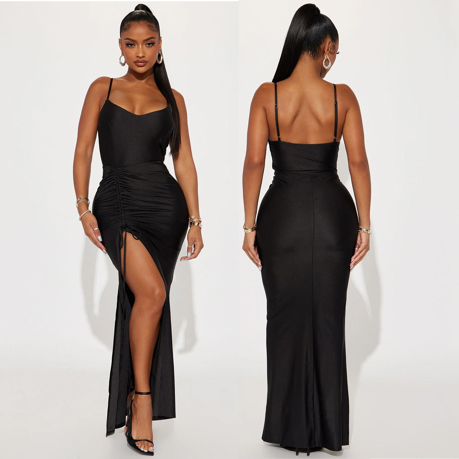 Women Sexy V Neck Suspender Pleated Fishtail Skirt 5