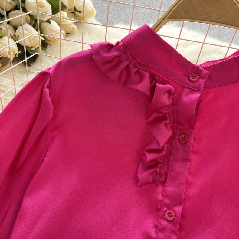 Women French Long Sleeve Chic Satin Shirt 16