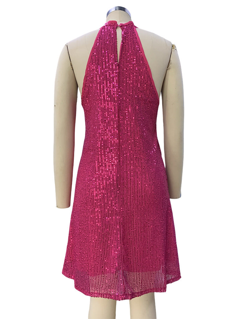 Women Halter Neck Off-Shoulder Sexy Sequin Dress 13