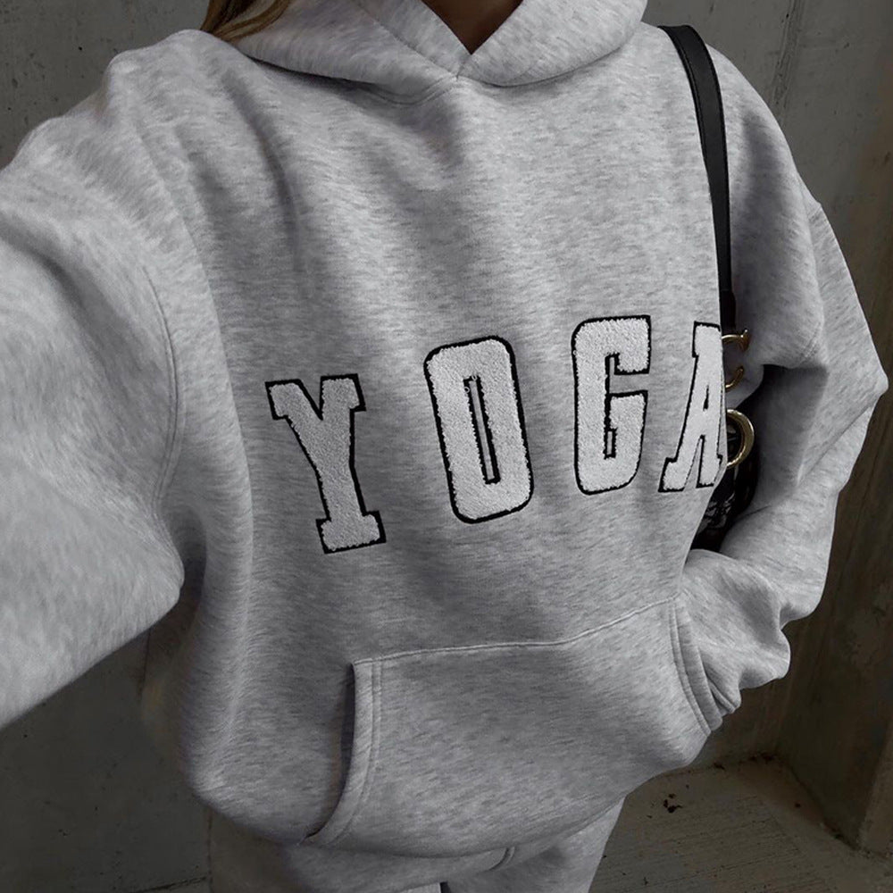 Women Casual Embroidered Yoga Letter Printed Loose Hoodies 5