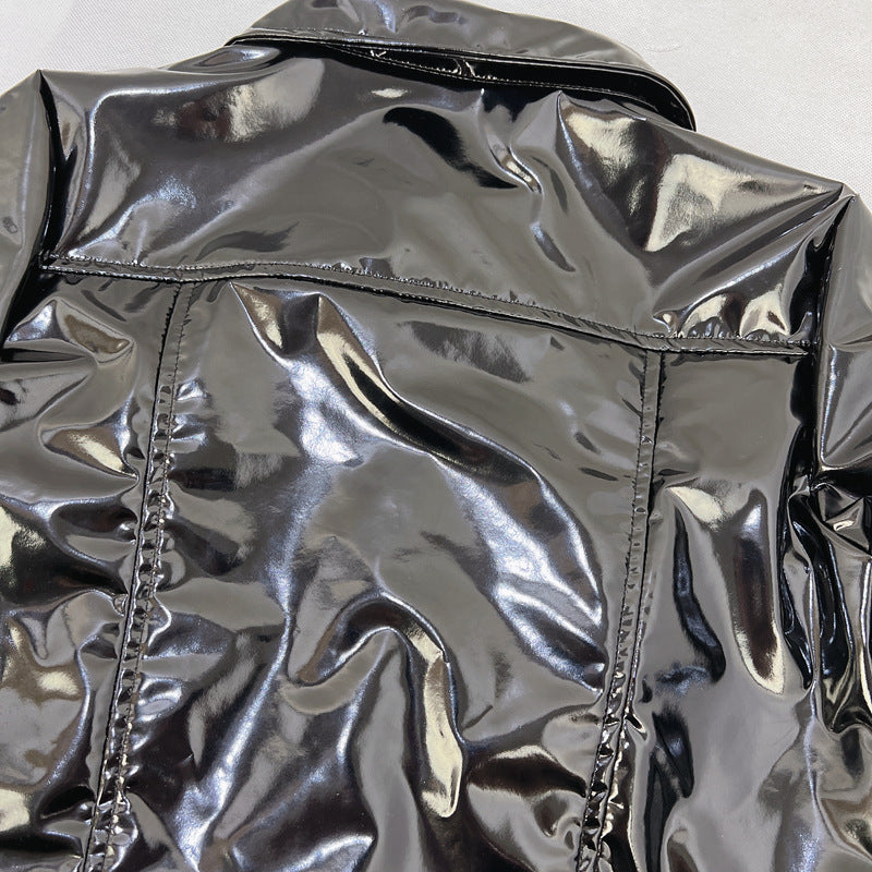 Women's Turndown Collar Pu Long Sleeve Women's Single Breasted Leather Jacket 13