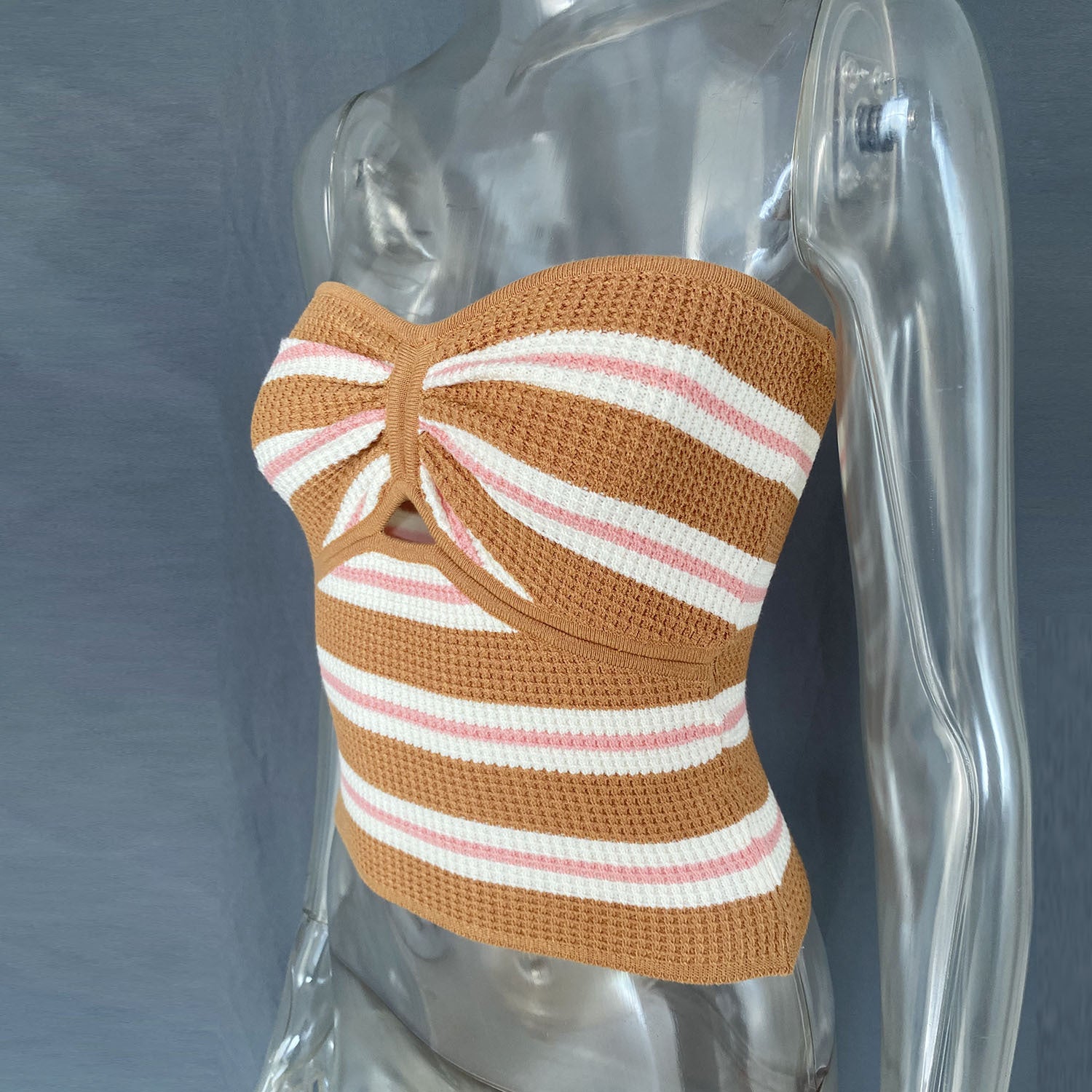 Spring Summer Women's Striped Sexy Hollow Strapless Knitting Vest 36