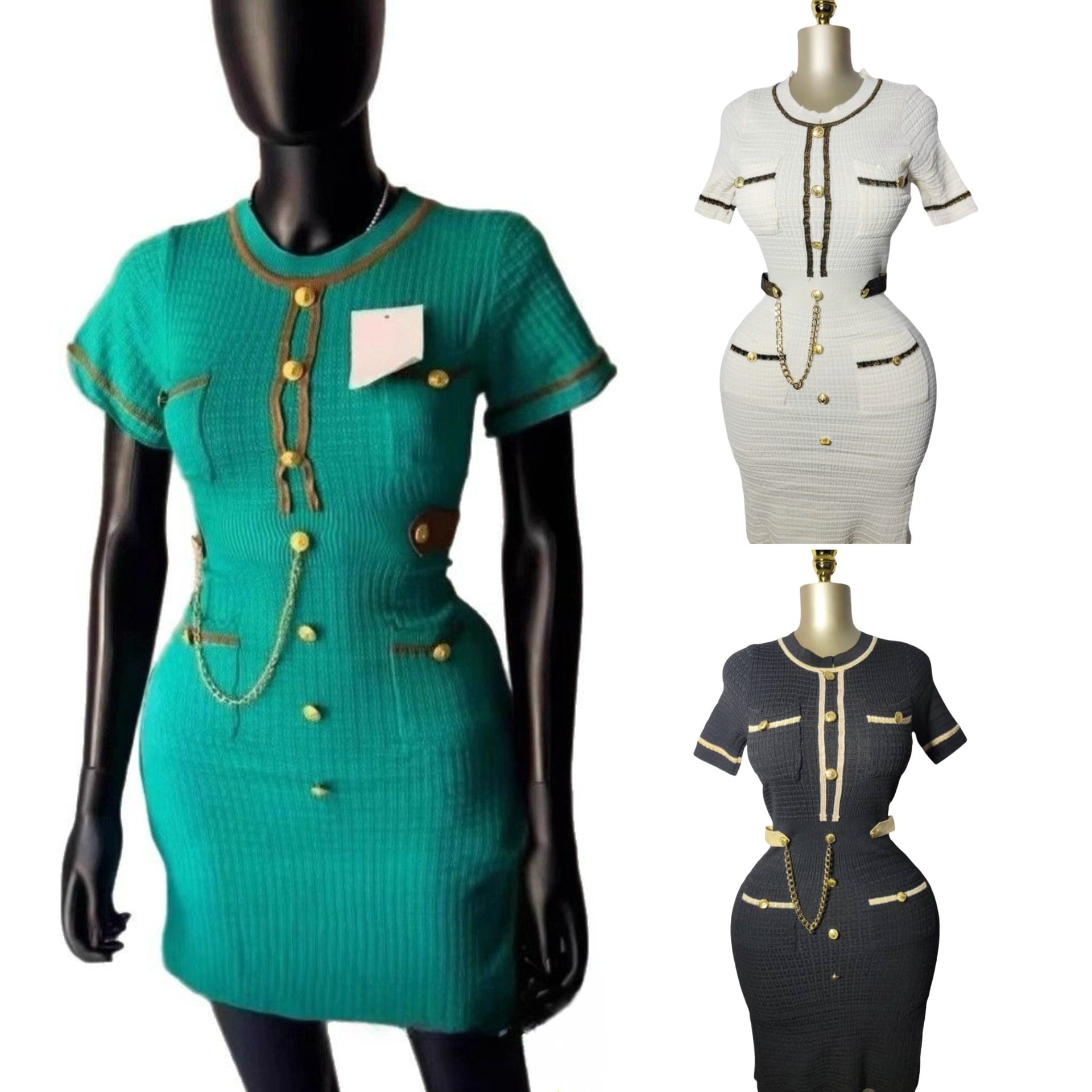 Women Short Sleeve Button Knitting Dress 8