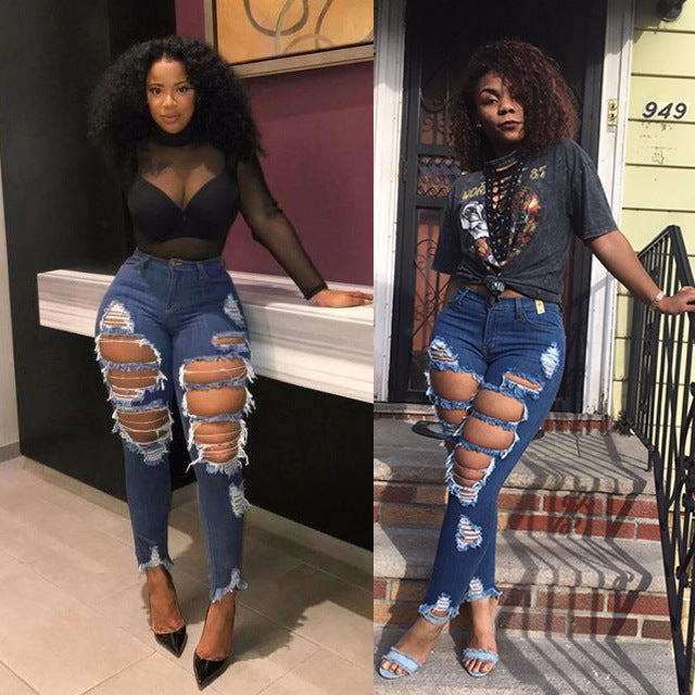 Style Trendy Ripped Women's Tight  Denim Pants 7