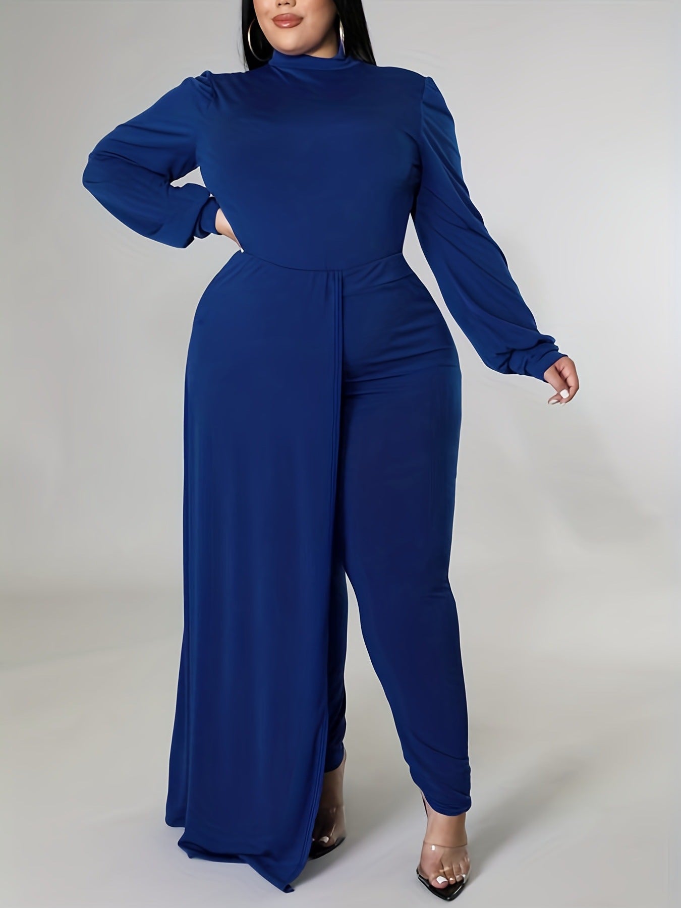 Women's Solid Color Long Sleeve Plus Size Jumpsuit 3