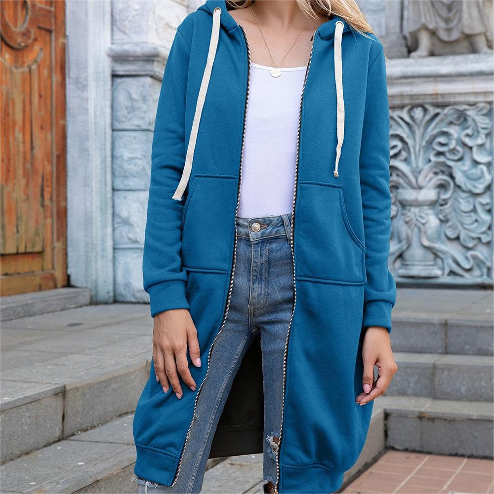 Fall Winter Plus Size Women's Casual Loose Hooded Coat Women Mid Length Hoodies 26