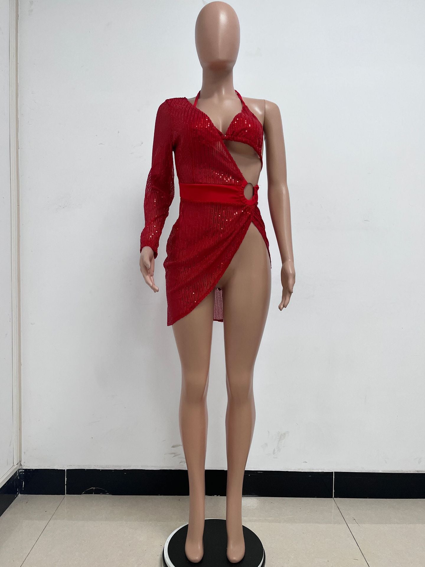 Skirt Summer Women's Sequin Bra Long Sleeve Low Back Dress Nightclub Two Piece Set 23