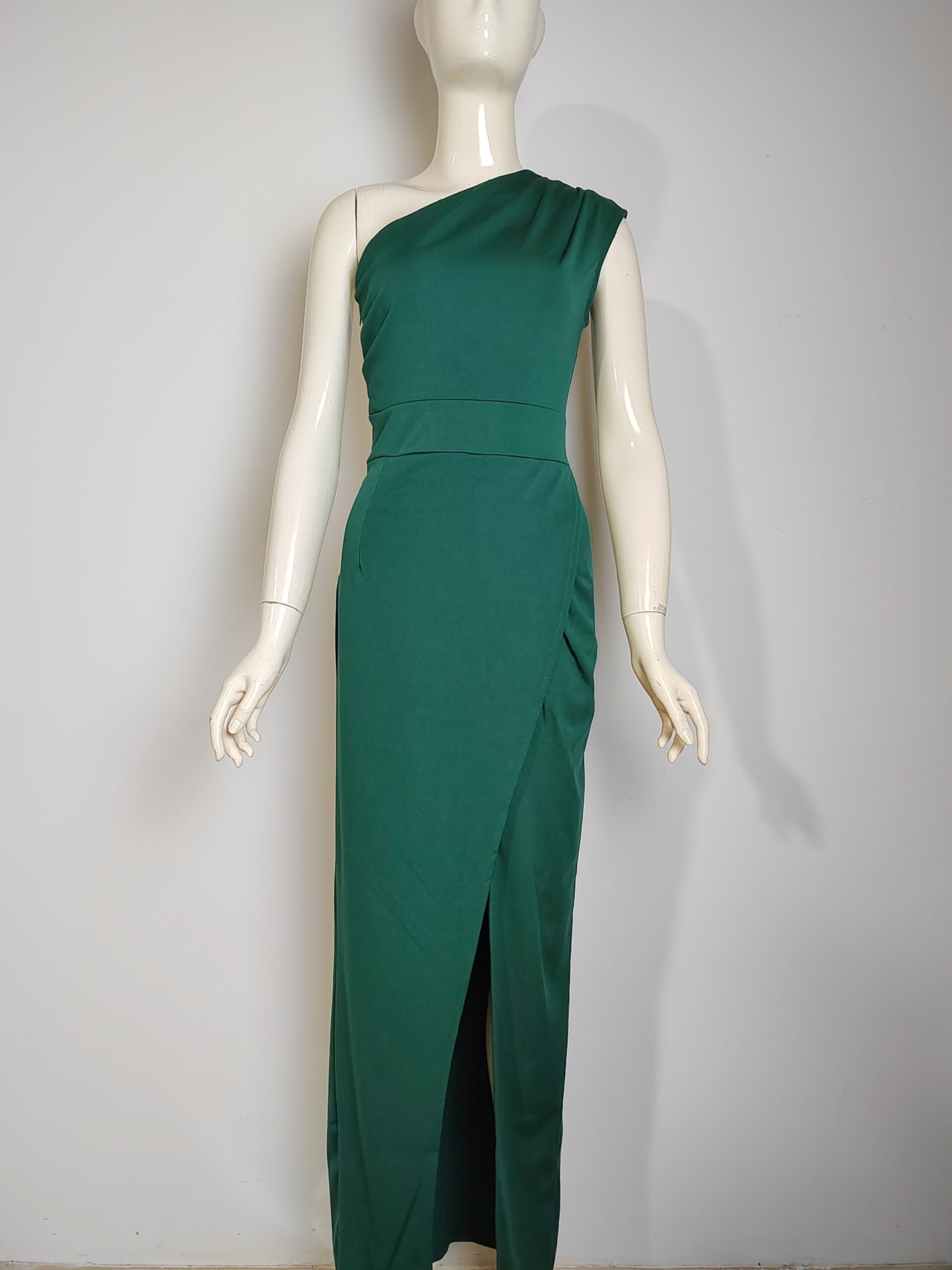 Women 's One Shoulder High Waist Front Slit Chic Dress 47