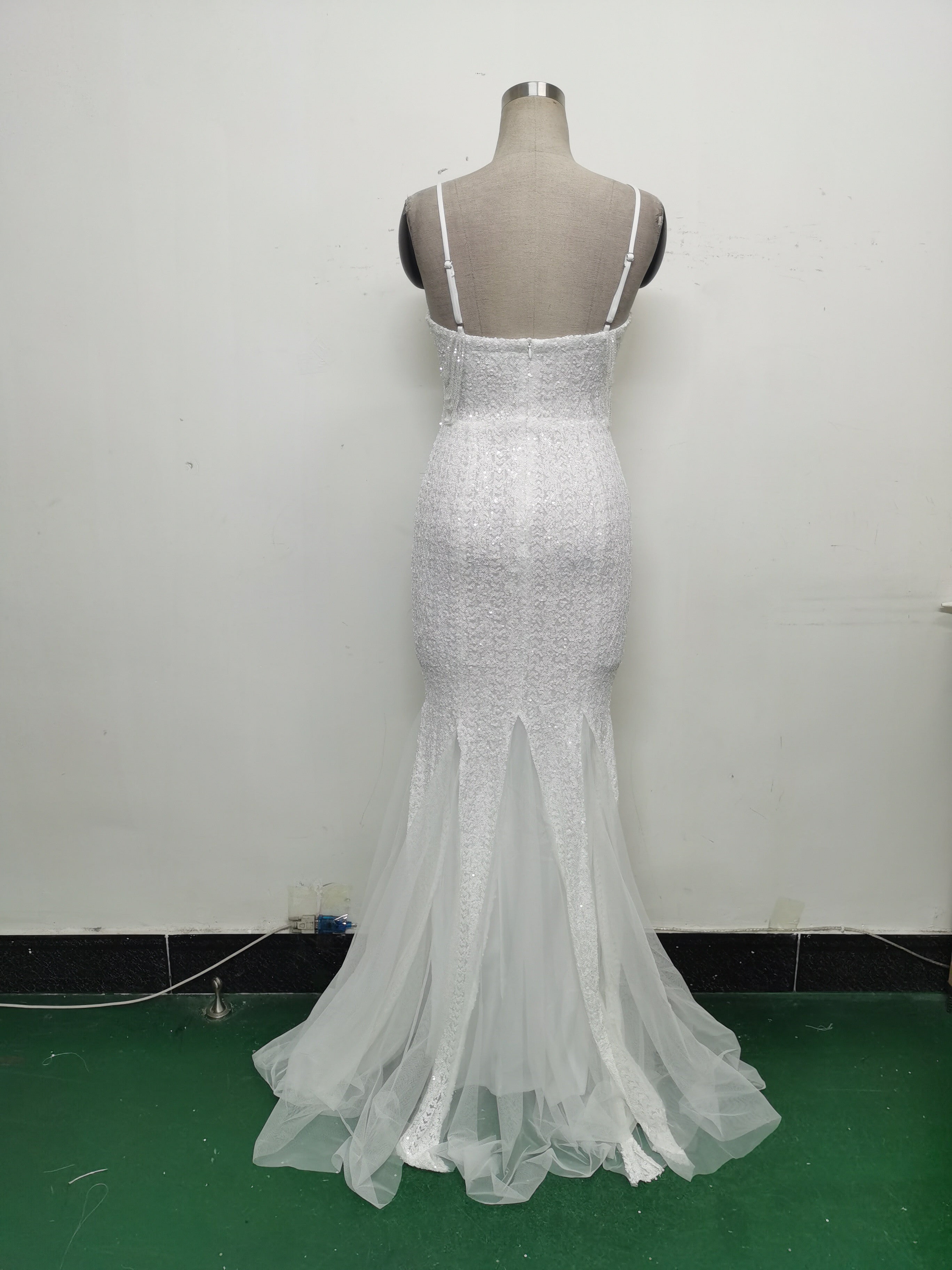 Strap Beading Mesh Sequin Evening Dress 24