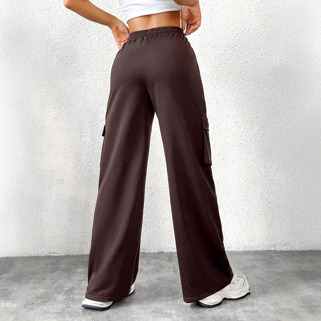 Women Solid Drawstring Casual Cargo Pants 3