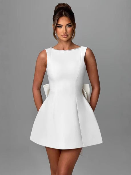 Women Summer Pearl Edge Backless Dress 7