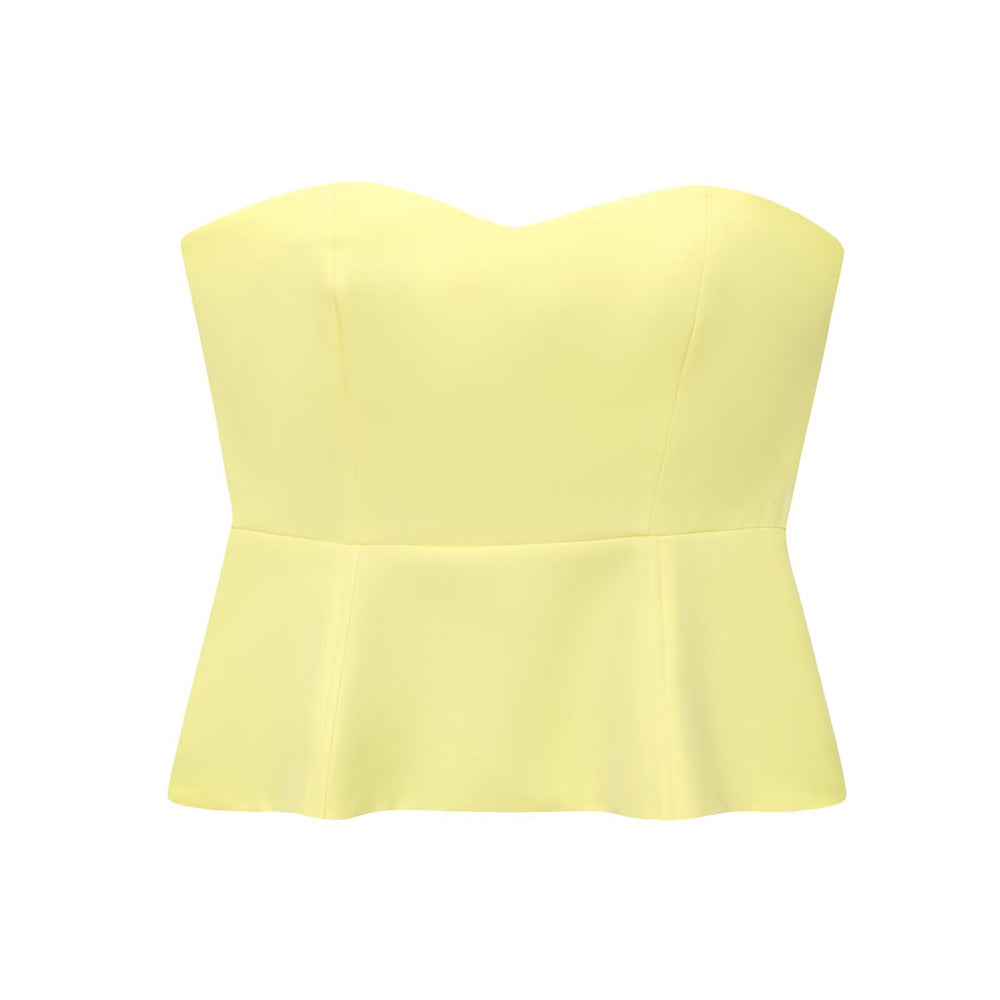 Women summer sleeveless strapless top pleated skirt two-piece set 8