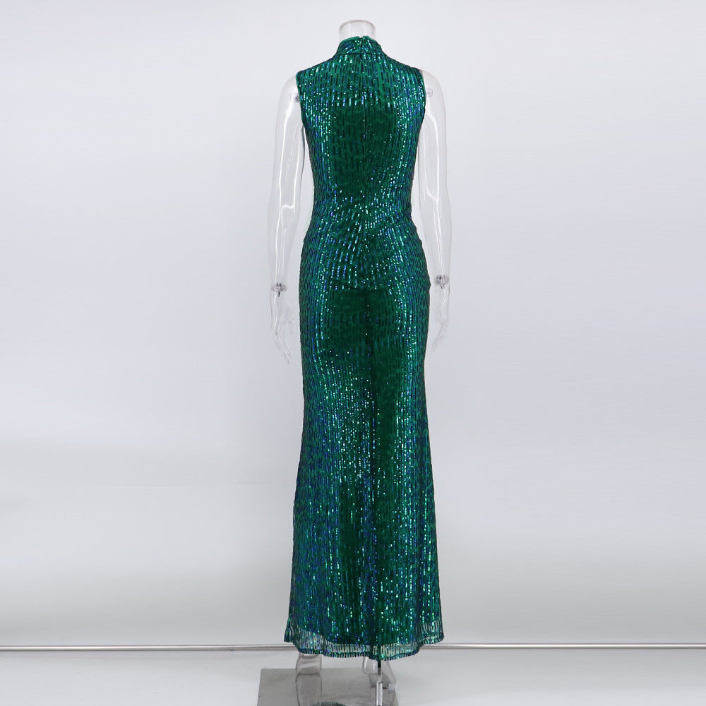 Women's Sexy Slim Green Sequin Evening Dress 5