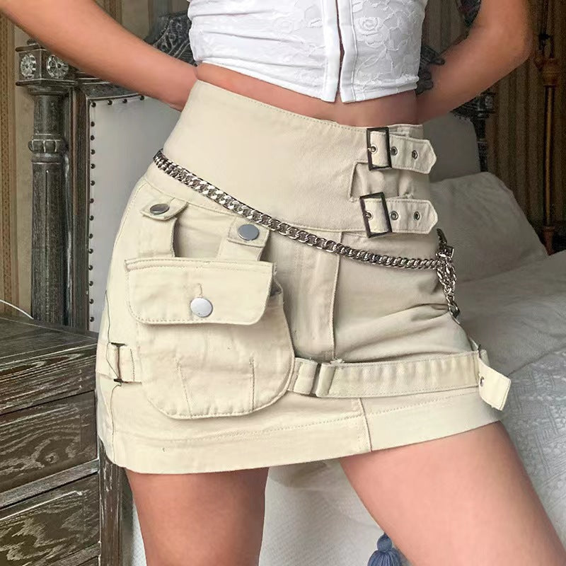 Women American Pocket Cargo Denim Mini Skirt 3